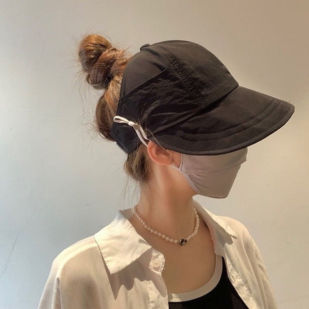 Sombrero de sol con cola de caballo para mujer, gorra de verano fina, transpirable, de secado rápido, con visera, sombrero de sol con parte superior vacía