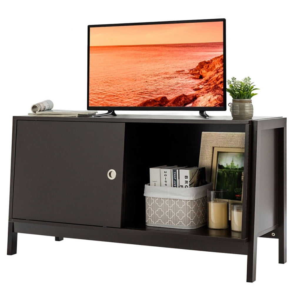 Finihen TV Stand, TV Cabinet, Modern Entertainment Cabinet with Sliding Doors, Media Entertainment Center with Storage, for Living Room, Bedroom, Dark Brown