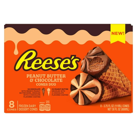 Reese's Crispy Peanut Butter and Chocolate Frozen Dairy Dessert Cones Nonfat Milk, 8 Count