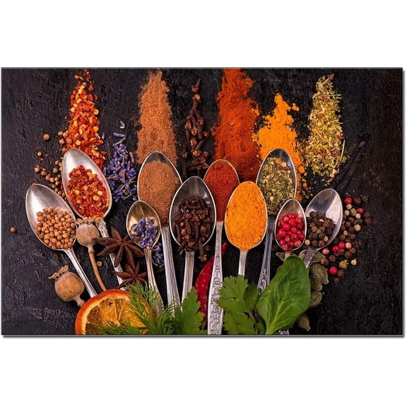 Warm Colorful Cooking Spices Restaurant Canvas Wall Art Artwork for Kitchen Dining Room Wall Art Warm Multicolor Canvas Painting Home Office Decor Poster Print Framed 12x16inch