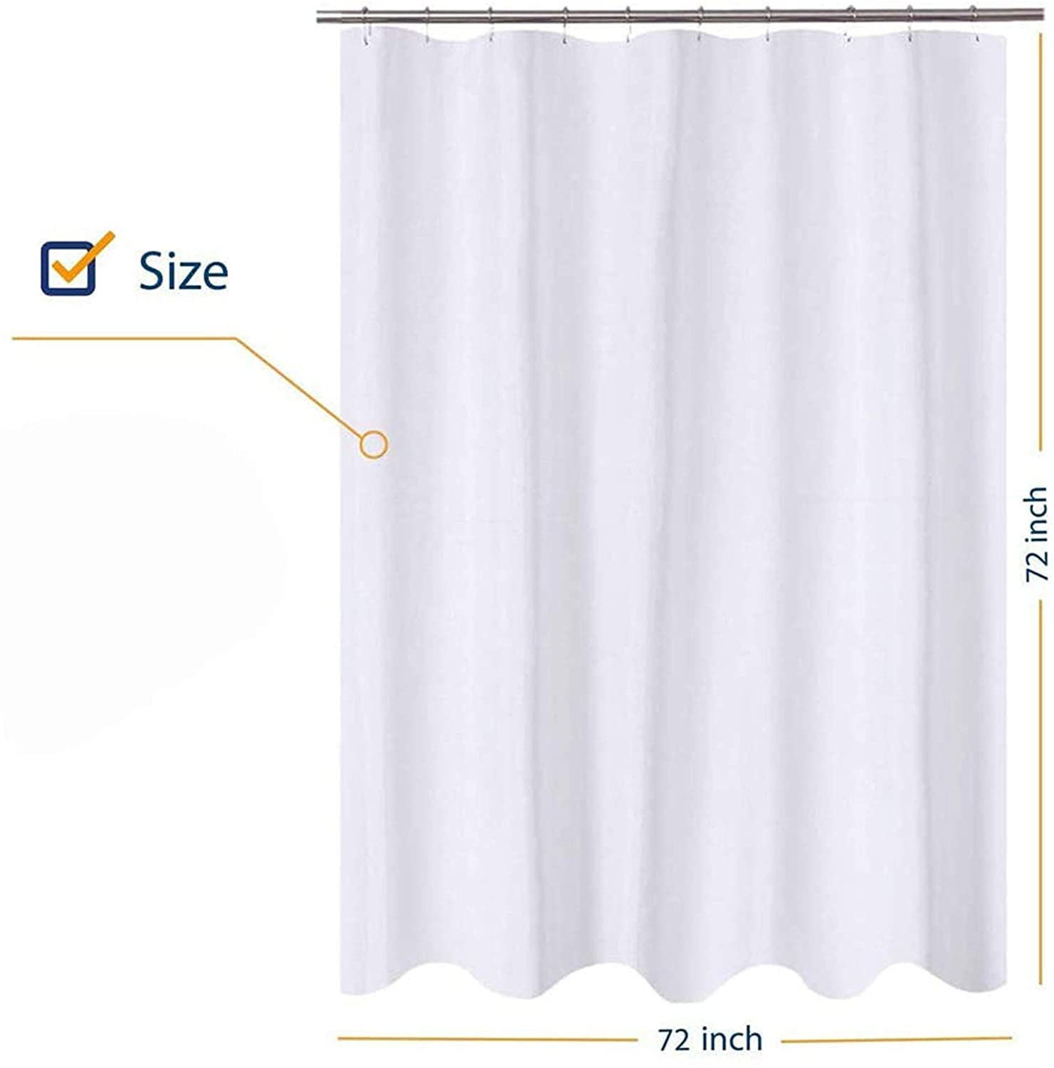 NIUTA Shower Liner, Standard Shower Curtain Liner Fabric 72 x 72 inch Full Size, Hotel Quality, Washable, Waterproof, White Bathroom Curtains with Grommets