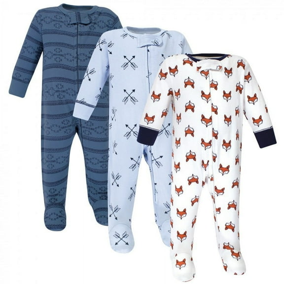 Yoga Sprout Baby Boy Cottton Zipper Sleep and Play 3pk, Fox, Preemie