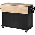thumbnail image 6 of Yoneston Kitchen Island with 2 Drawers and 2 Storage Cabinet, Rolling Kitchen Storage Cart with Drop-Leaf & Concealed Sliding Barn Door for Home, Dining Room, Black, 6 of 9