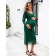 thumbnail image 2 of Vestido de maternidad AISWI de malla fruncida verde de manga larga, 2 of 6