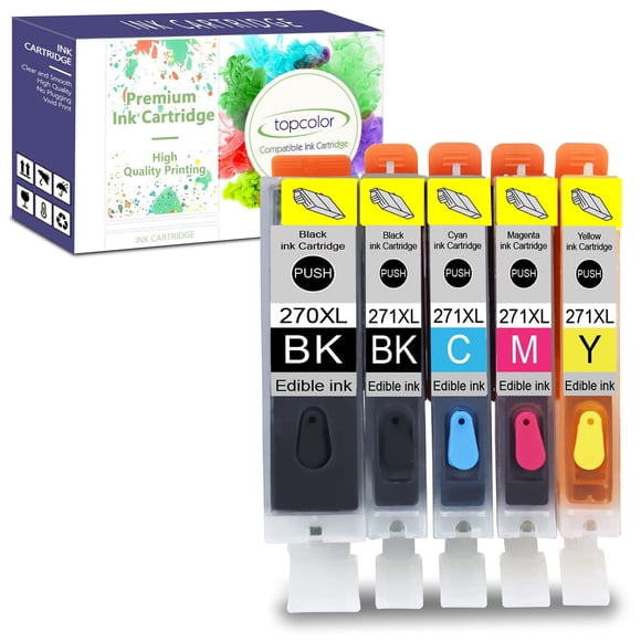 Topcolor Compatible Edible Ink Cartridge Replacement for Canon PGI-270XL CLI-271XL PGI 270 XL CLI 271 XL with Canon Edible Printer for Cake, for PIXM