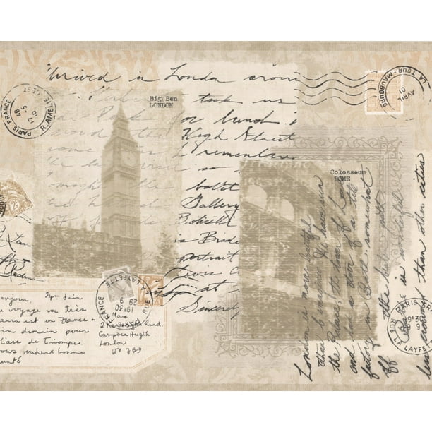 Cartes Postales Lettres du Monde Entier Vintage Beige Crème Blanc Bord Design Rétro, Rouleau 15' x 9''
