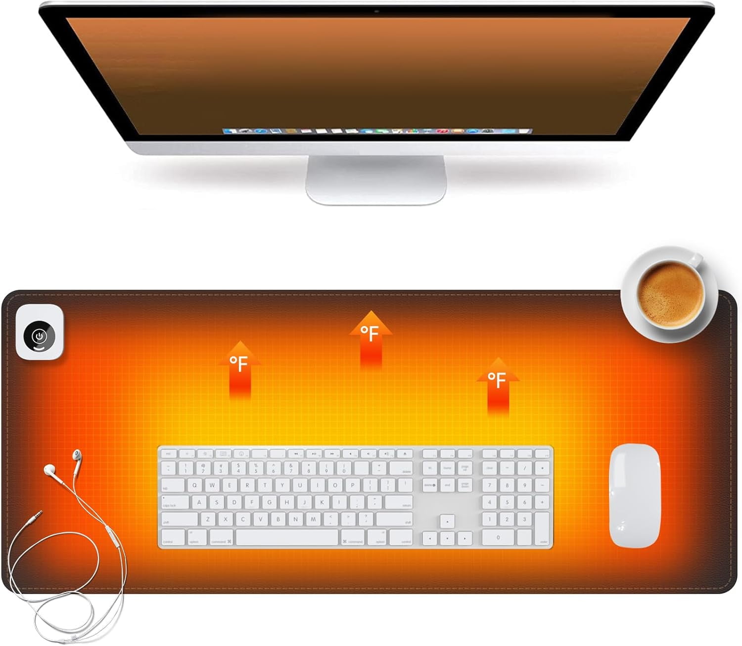 Heated Desk Pad Mouse Pad - Heated Desk Mat - Warm Desk Pad - 3 Levels Heating & 4 Hours Auto Shut-Off, PU Leather Mouse Pad - 31.5 x 13 inch (Medium Grey)