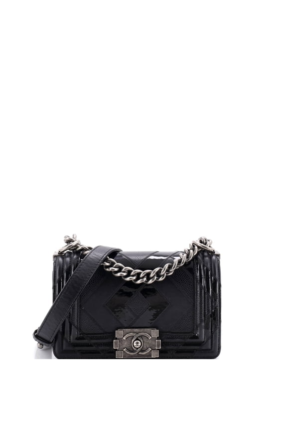 Pre-Owned Boy Flap Bag Patchwork Caviar, Patent and Calfskin Small By Rebag