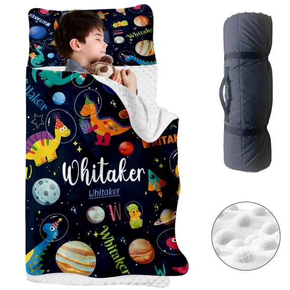 Kainsy Personalized Toddler Nap Mat with Removable Pillow & Blanket - Roll Up Nap Mat for Preschool- Soft Kids Sleeping Mat with Custom Name - for Boys Girls Kindergarten Daycare