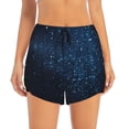 thumbnail image 4 of Lsque Blue Glitter Retro Printed Women's Running Shorts with Liner Pockets,Elastic Quick Dry Workout Athletic Gym Yoga Shorts,Womens High Waist Shorts-Large, 4 of 9