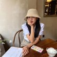 thumbnail image 3 of Girl Portable Linen Spring Basin For Women Pure Color Caps Sun Protection Female Hats Sun Hat Korean Style Caps Bucket Hat BLACK, 3 of 8