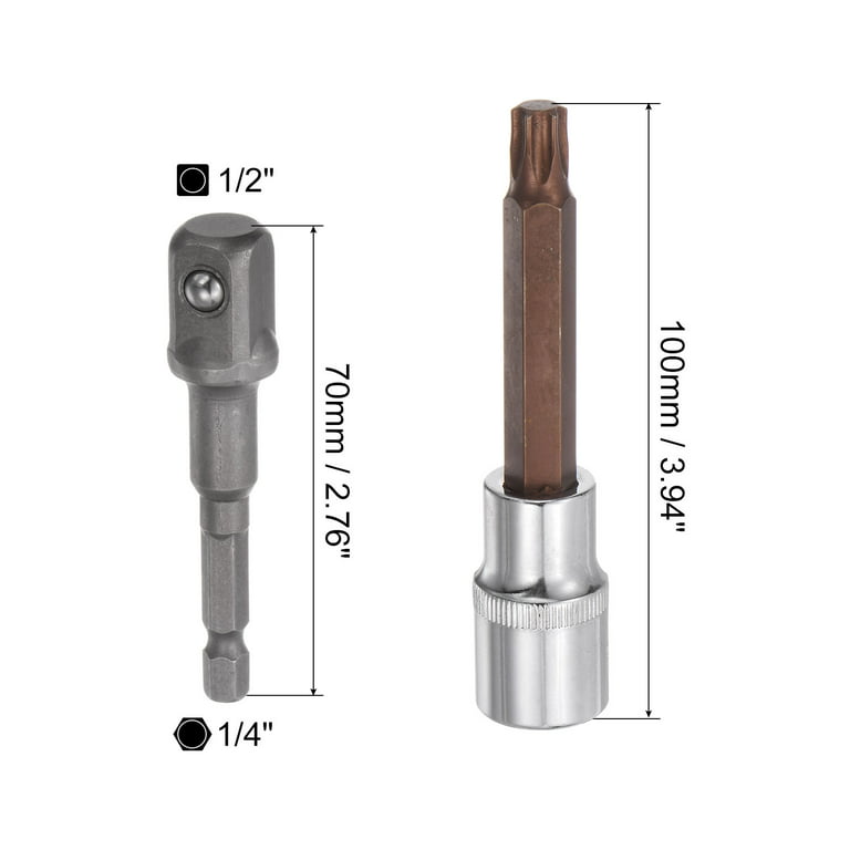 Uxcell T50 Torx Bit Socket, 1/2 Square Drive 4 Length with Hex Shank  Power Drill Adapter