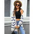thumbnail image 2 of Womens Striped Cardigan Sweaters Long Sleeve V Neck Open Front Button Down Knit Cardigan Cream White L, 2 of 8