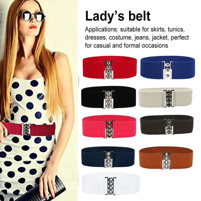 Ceinture de Robe Élastique Style Simple Universelle Ajustable Confortable avec Boucles Multicolore Ceintures de la Saint-Valentin pour Femmes Robes Blanc
