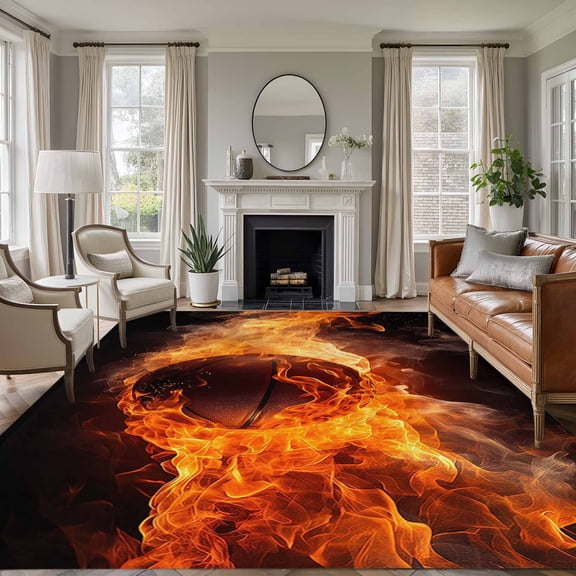 5'x7' Area Rugs, Basketball Indoor Outdoor Area Rug for Living Room Bedroom, Basketball Modern Abstract Art Flame Washable Bathroom Rugs Kitchen Floor Carpet Mats Home Decor Aesthetic