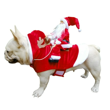 Santa Dog Costume, Christmas Pet Clothes Santa Claus Riding, Pet Cosplay Costumes Party Dressing up, Dogs Cats Outfit for Small Medium Large Dogs Red S