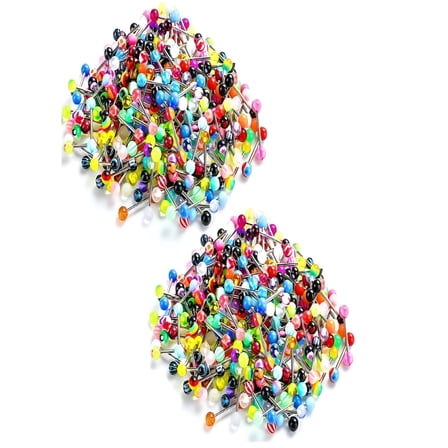 DESIGNICE 100Pcs Body Piercing Barbells Bars Jewelry Mixed Color Tongue Stainless Steel Piercing Extra Long Bar Body Piercing Jewelry Kit for Gifts