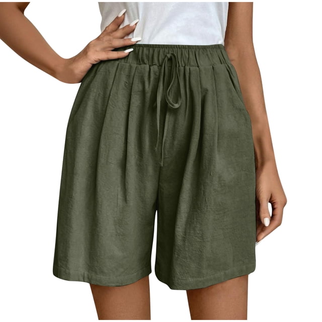 Timegard Shorts for Women Elastic High Waist Straight Leg Lightweight Casual Ruched Solid Color Shorts