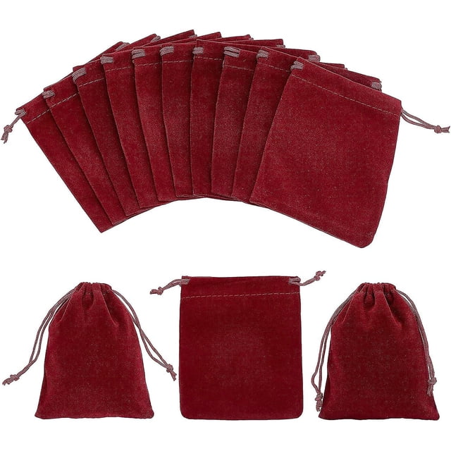 30 bolsas de terciopelo con cordón de 12 x 10 cm (rojo oscuro), bolsas de regalo rectangulares, bolsas para guardar joyas, bolsas para dulces, bolsas para joyas para regalos de boda