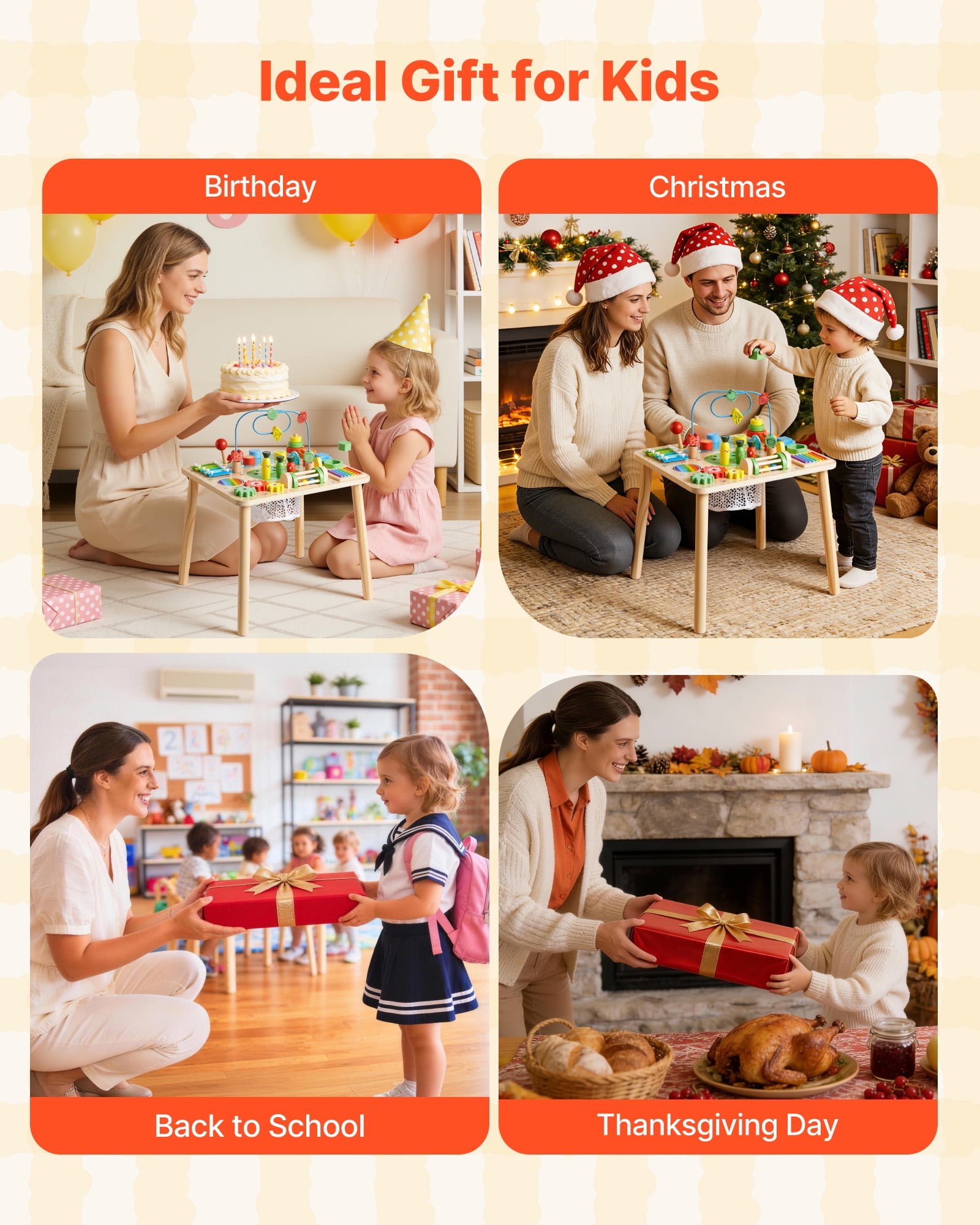 VEVOR Montessori Activity Table for Toddler 1-3 Years Old, 13 in 1 Wooden Learn Activity Desk, Baby Play Table for Boys & Girls Aged 6+ Months, Great Birthday, Christmas, Children's Day Present