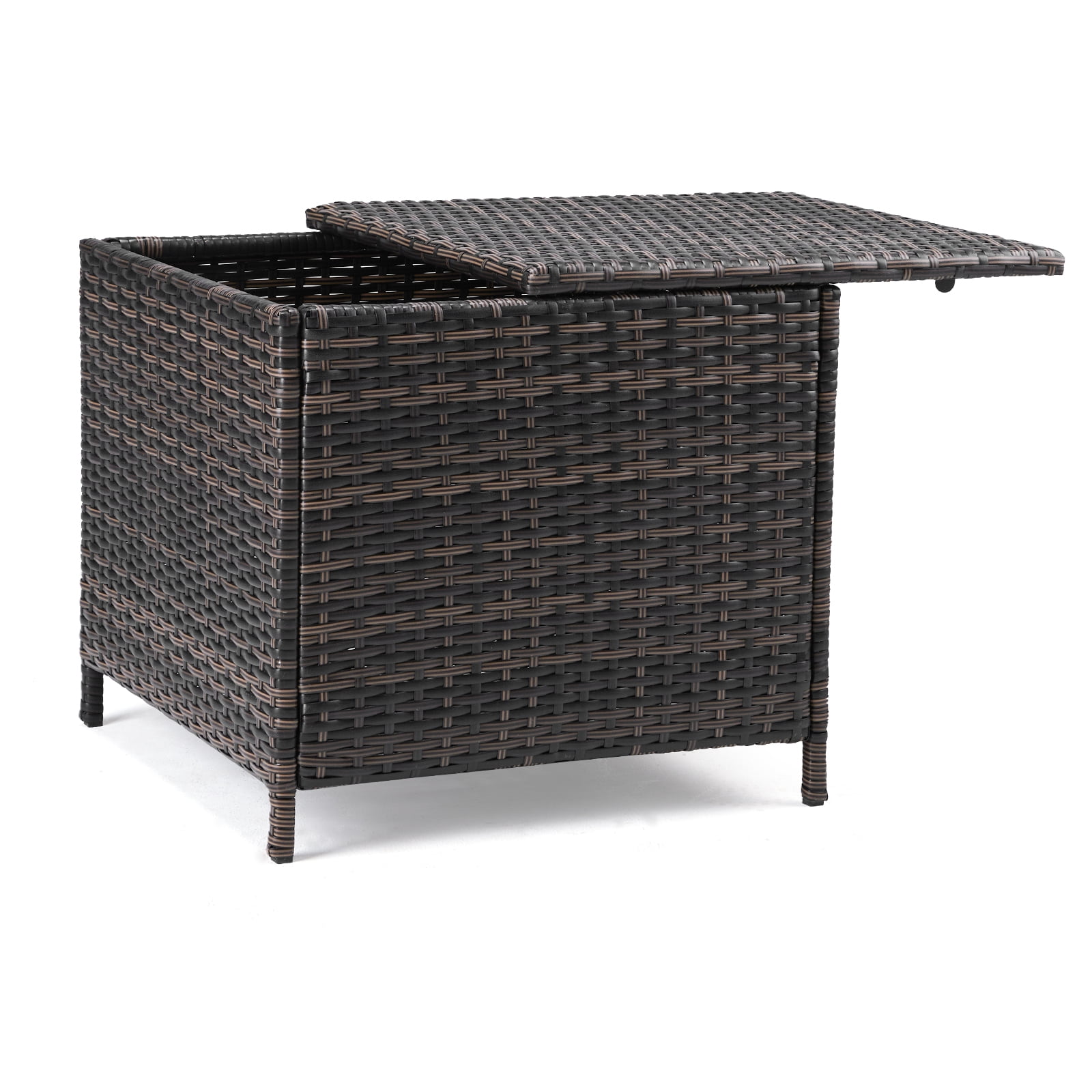 Brown Gradient Outdoor PE Rattan Storage Side Table 27 Gallon Weather Resistant Patio End Table Sturdy Iron Frame Multifunctional Garden Deck Accent Table With Lid