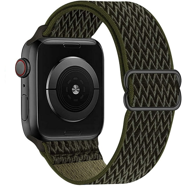 Bracelet Solo Loop Extensible Compatible avec Apple Watch 42mm 44mm, Élastiques Tressés Réglables en Nylon pour Femmes et Hommes Compatible avec iWatch Series (Vert Armée)
