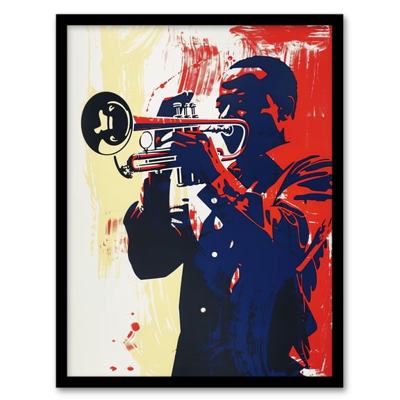 Artery8 Jazz Music Trumpet Player Portrait Graphic Design Living Room Art Print Framed Poster Wall Decor 12x16 inch