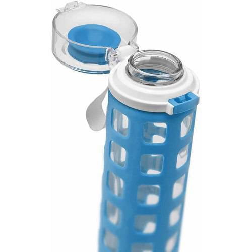 Ello Syndicate BPA-Free Glass Water Bottle Flip Lid 20-Ounce Centennial Blue 