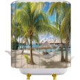 thumbnail image 4 of Tropical Beach Landscape Shower Curtain Green Palm Trees Hammock Ocean Dock Weed House Hawaii Nature Scenery Fabric Polyester Bathroom Curtains with Hooks 70x70 Inch, 4 of 6