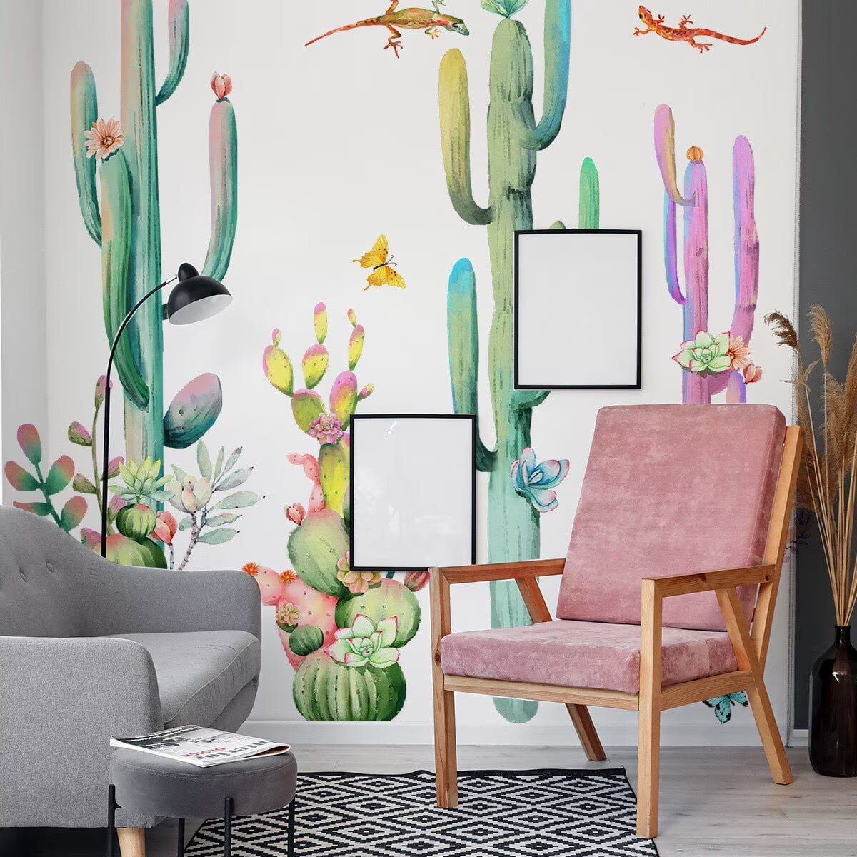 Tropical plant wall stickers, large cactus wall stickers, plant flower wall stickers, cactus wall stickers DIY Transparent decal Peel and Stick Removable Wall Stickers for Living Room Bedroom TV Wall