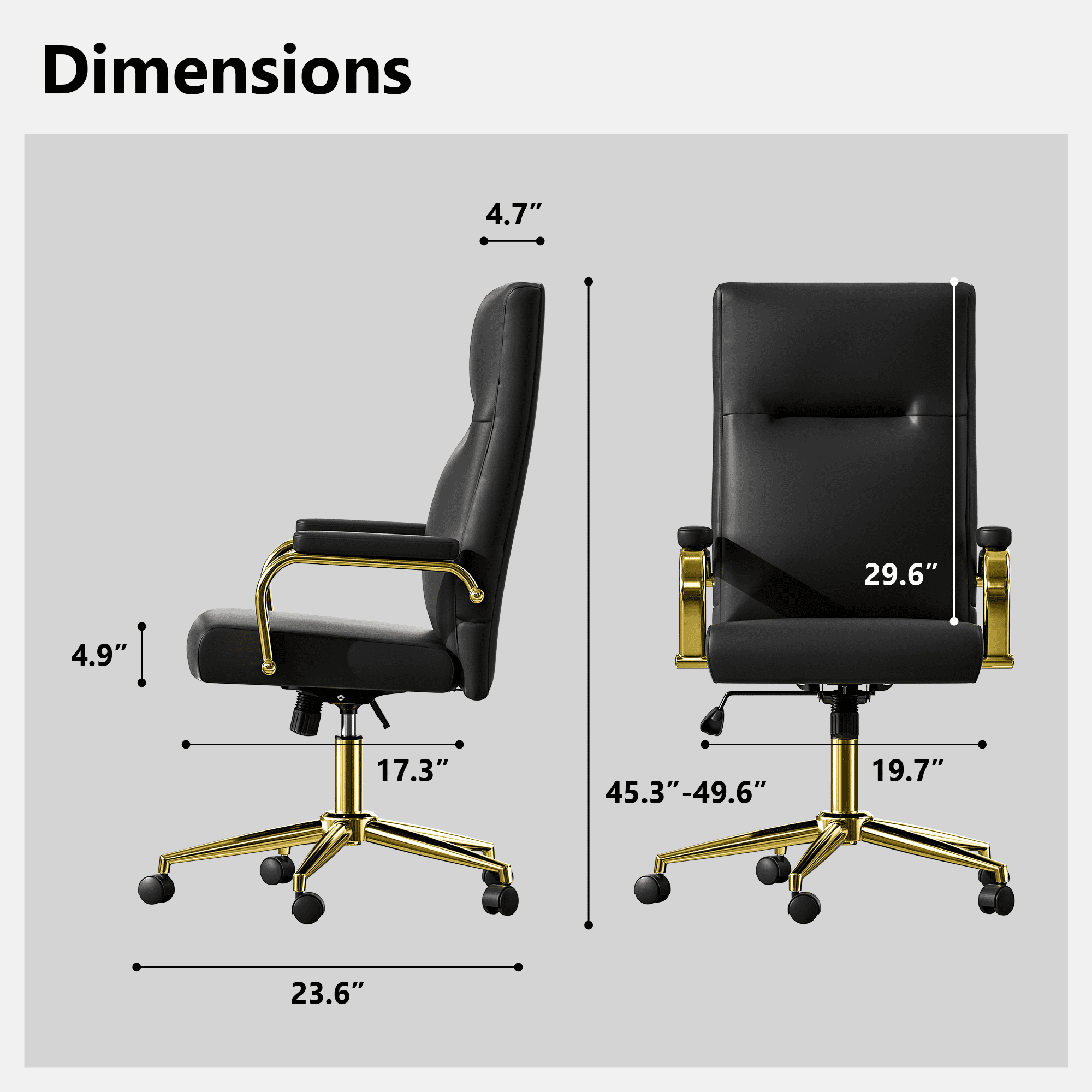 HomeZeer Black and Gold Office Chair, Swivel High Back Executive Office Chair with Wheels and Arms, Memory Foam Leather Adjustable Height Computer Desk Chairs for Home Office
