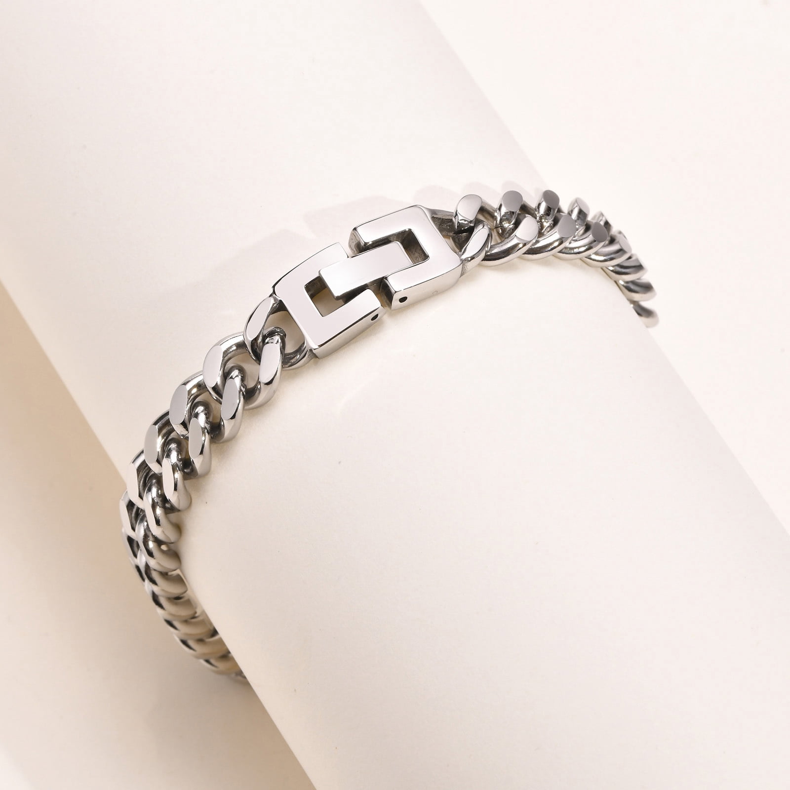 9MM Wide Cuban Chain Bracelets for Men, Waterproof 14K White Gold Links Wristband, pulseira masculina