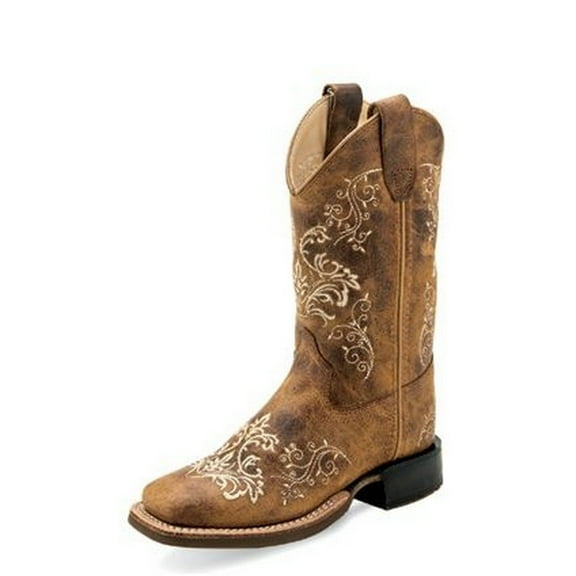 Old West Western Boots Girls Fancy Stitch Floral Brown BSC1958