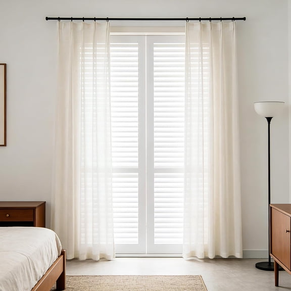Neutral Linen Semi Sheer Curtains 96 Inches Long, Cream Beige Flax Light Filtering Curtains & Drapes, Modern Farmhouse Window Treatments, Natural Pinch Pleat Ceiling Curtain with Hooks