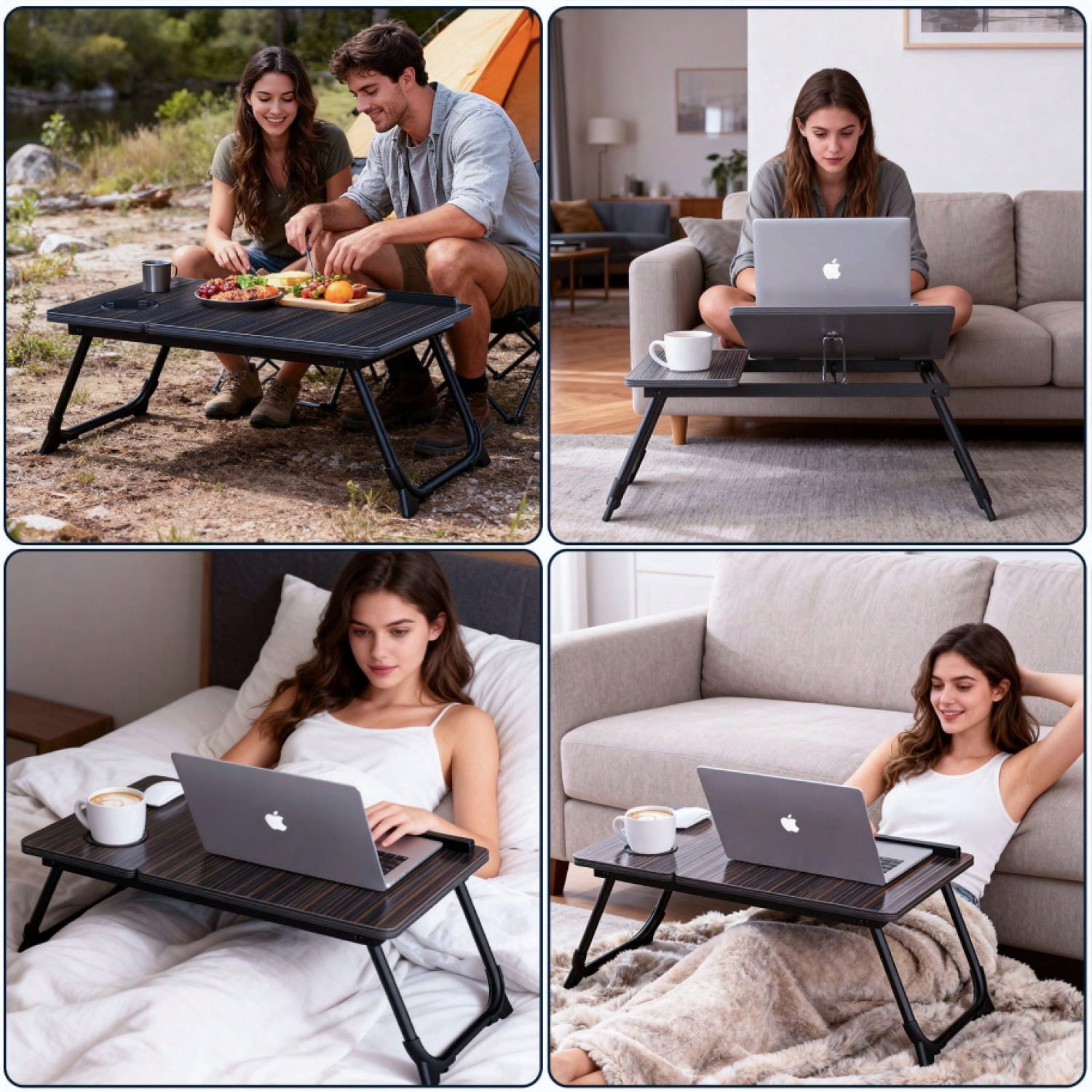 NTGFU Laptop Desk for Bed Couch, Adjustable Foldable Bed Table with Cup Holder, Breakfast Serving Tray, Portable Laptop Lap Desk Stand for Working Reading Writing Eating Gaming In Bed Sofa Floor