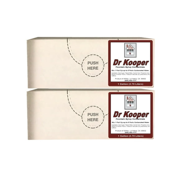 Willtec Dr. Kooper Bag in Box Soda Syrup Concentrate 1 gal Twin Pack.