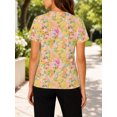 thumbnail image 4 of Women's All-Over Print Watercolor Yellow Pink T-Shirt Short Sleeve Crewneck Casual Summer Tee Tops, 4 of 6