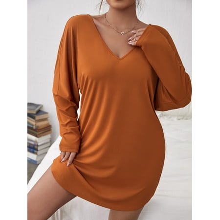 

Casual Women s Plus Solid Night Dress Ginger 2XL(16) F220102Y