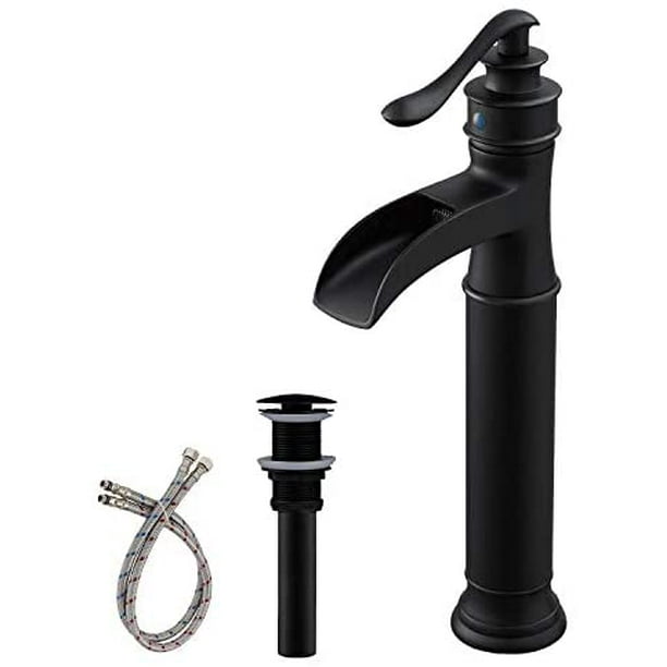 BWE Matte Black Waterfall Commercial Single Handle One Hole Bathroom