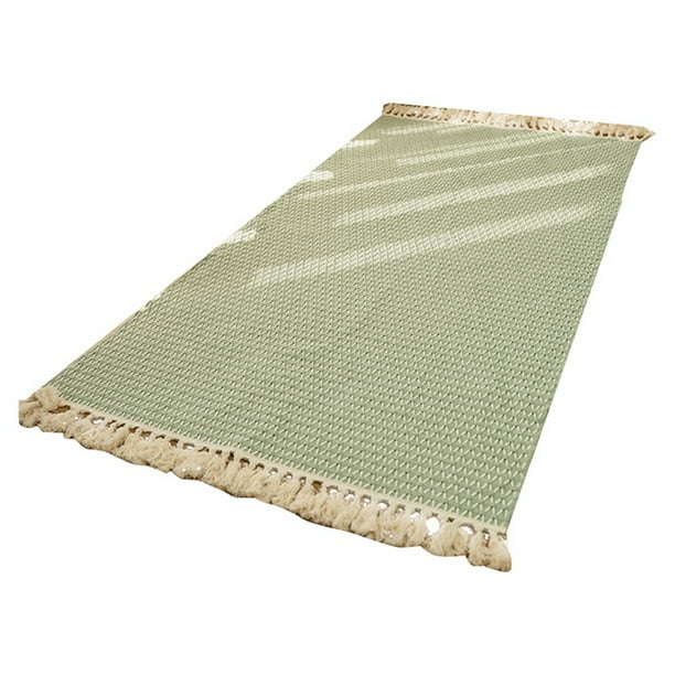 Alfombra Tejida de Algodón y . Tejido Fino Que Se Puede Lavar A Máquina. Manta de Algodón para la Cama, Color Verde.