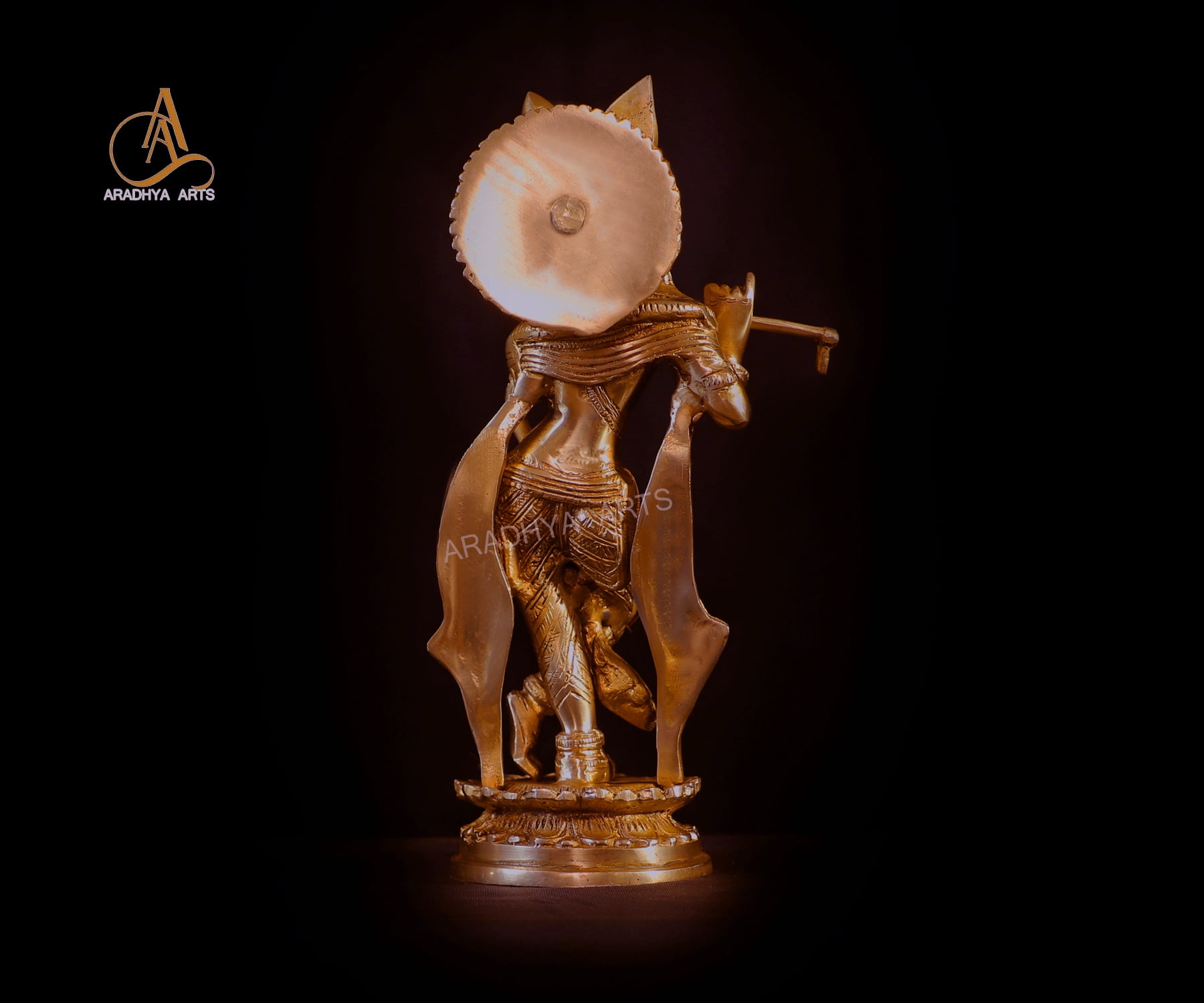 Aradhya Art Flute Playing Krishan made in Brass Height  28 CM for Temple  Home Décor office and Gifts