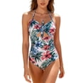 thumbnail image 2 of Trajes de baño para mujer, Trajes de baño para mujer, Traje de baño bikini de tirantes sin espalda de color liso para mujer, Conjunto de bikini con bloques de color y hombros descubiertos, Traje de ba, 2 of 5