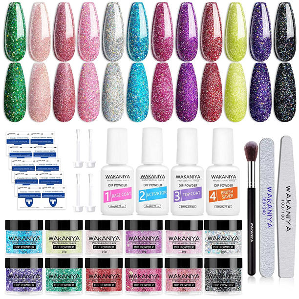 Wakaniya Nail Dip Powder Kit12 Dipping Powder Nail Starter Set Glitter