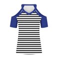 thumbnail image 4 of TKLPEHG Summer Shirts for Women Going Out Tops Loose V Neck Cold Shouler Tops Short Sleeve T Shirts Casual Lightweight Summer Striped Print Graphic Tee Blouses(Blue,S), 4 of 5
