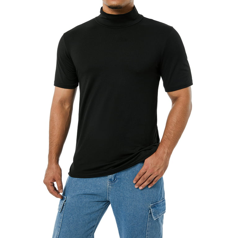 Men Basic T-shirts Tight-fitting Fashion High Neck Solid Color