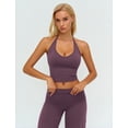 thumbnail image 6 of IBTOM CASTLE Womens Workout Sets 2 Piece Spaghetti Straps Crop Top Straight Leg Yoga Pants Yoga Pilates Outfits Deep Purple, 6 of 7