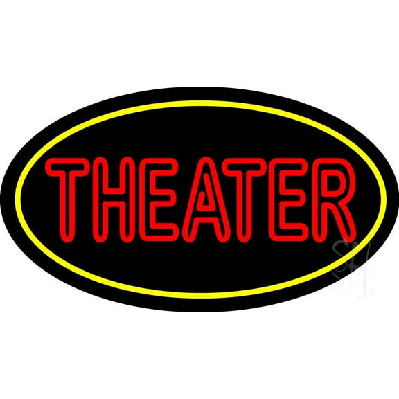 Red Theater With Border LED Neon Sign 20" Tall x 37" Wide - inches Black Square Cut Acrylic Backing, with Dimmer - Premium built indoor Sign for Theater.