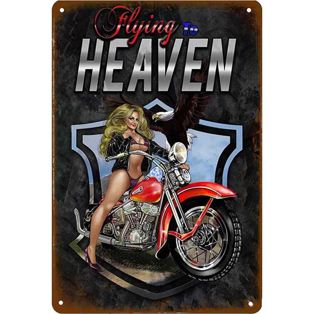 WWII Vintage Metal Sign of 1943 WLA Motorcycle and Pinup Girl U.S 