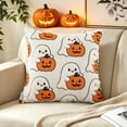 thumbnail image 3 of Fall Home Decor, Ghost Pillow Cover 45*45Cm No Pillow Insert Cute White Ghost Holding Pumpkin Pattern, Pink-Free Cute Fall Decor for Living Room, Bedroom and Dorm Room, Halloween, 3 of 6