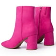 thumbnail image 3 of JORYA Women's Square Toe Chunky Heels Side Zipper Pink Ankle Boots, 3 of 8
